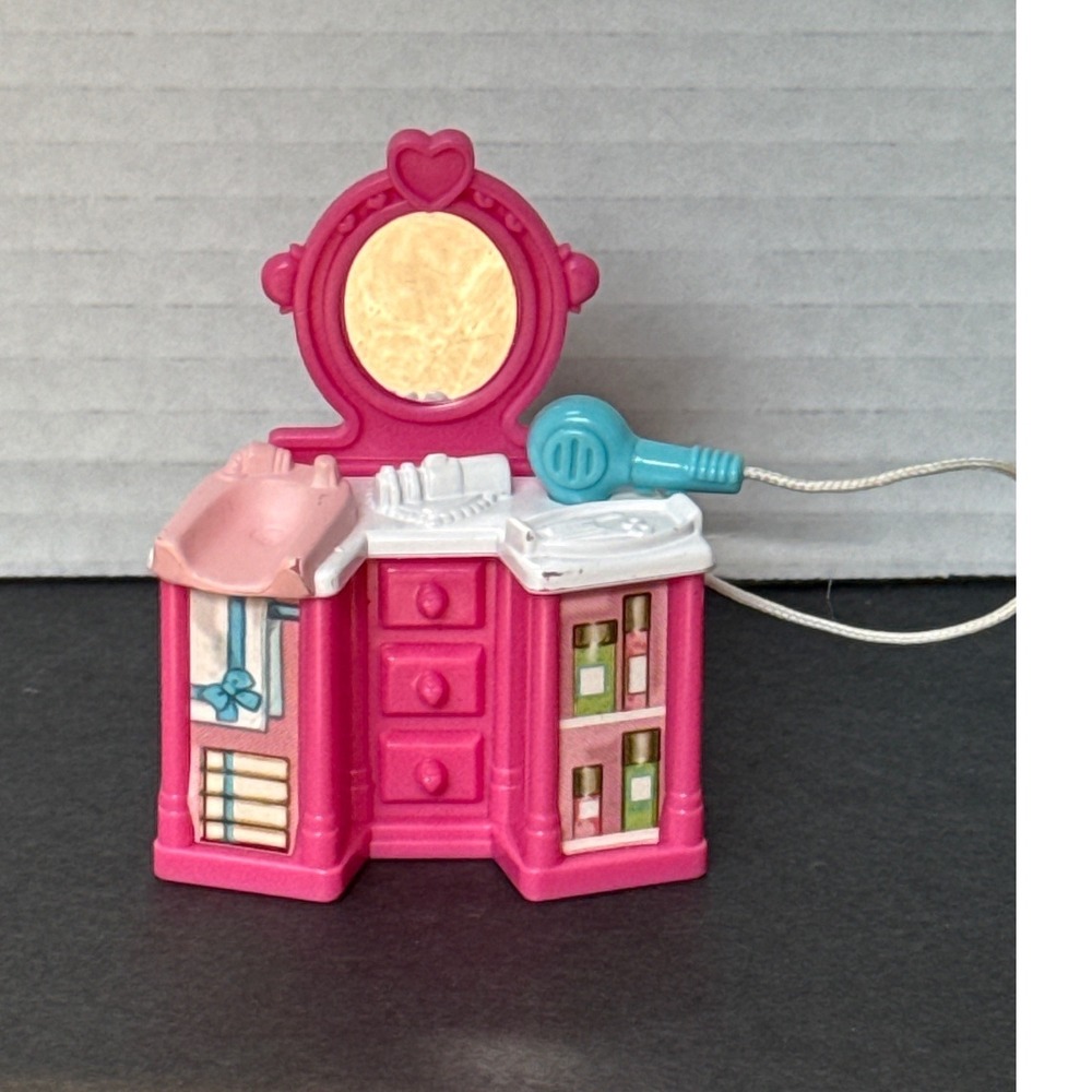 VTG 2001 Mattel Sweet Streets Dollhouse Beauty Salon Vanity Station w/Hair Dryer